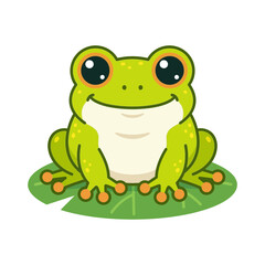 Fototapeta premium A smiling green toad sits on a leafy pad in a serene environment.