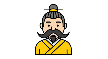 Fototapeta premium Icon of an ancient Chinese historical male figure with a mustache.