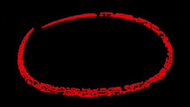 Hand-drawn red circle scribble animation dynamic marker doodle overlay on black background