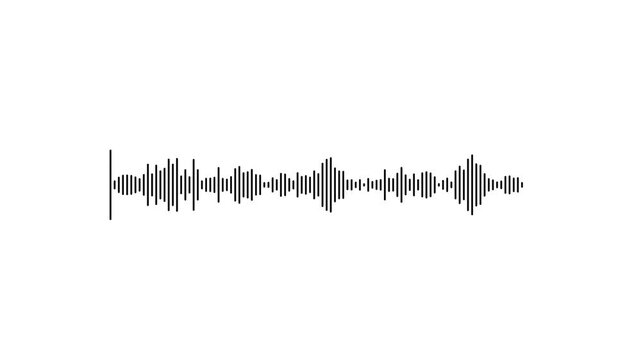 Audio black wave animation isolated on white background. Audio waveform with frequency animated lines. audio visualizer. Sound waveform spectrum animation. Electronic music promotion videos. 4k