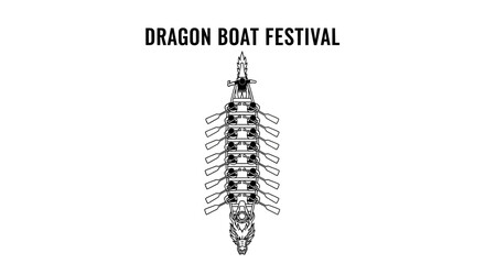 Dragon Boat Festival traditional racing boat line art illustration. © Puput_Kinasih