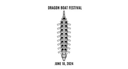 Dragon Boat Festival illustration with traditional racing boat and rowing team. © Puput_Kinasih