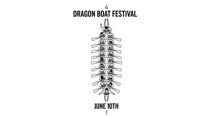 Dragon Boat Festival traditional racing boat illustration with rowing team. © Puput_Kinasih