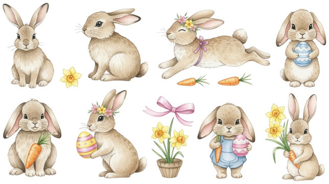 Cute bunny png Easter rabbit cutout Spring hare illustration Adorable bunny clip art Watercolor rabbit drawing Cartoon easter png Festive animal cutout isolated transparent background image