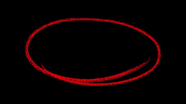 Hand-drawn red circle animation overlay, scribble highlight effect on black background