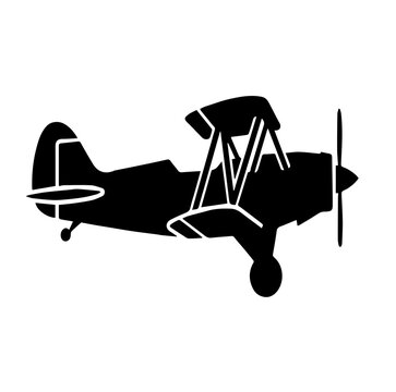 Vintage Biplane Aircraft Vector Illustration Silhouette Icon of Classic Propeller Airplane for Aviation Design Template and Retro Logo