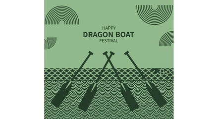 Four dark wooden dragon boat paddles arranged in a crossed formation. © Puput_Kinasih
