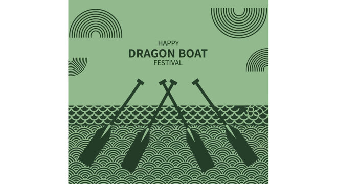 Four dark wooden dragon boat paddles arranged in a crossed formation.