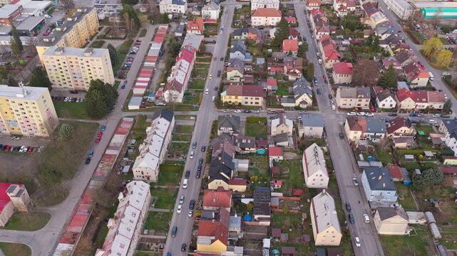 Drone view of Svitavy with houses and residential area.
Small town living and real estate from above.