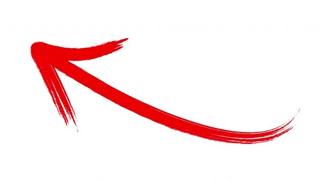 Hand-drawn red arrow animation, grunge brush stroke pointer for presentation overlay