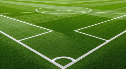Obraz premium Aerial view of a soccer field corner with white markings