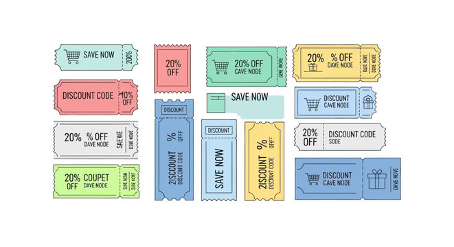 Collection of colorful discount tickets and coupons on isolated white background vector