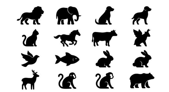 animal silhouettes vector illustration, flat design icons
