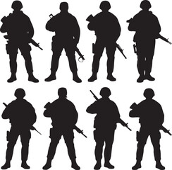 Obraz premium Soldier military with weapon pose silhouette