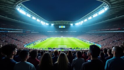 Fototapeta premium football stadium with full stands of fans waiting for night game atmosphere