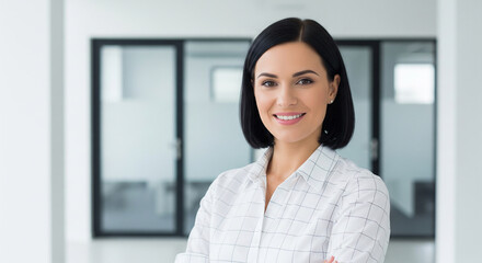 Fototapeta premium Attractive corporate profile of a friendly looking businesswoman in an office perfect for modern management and career goals