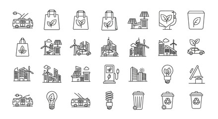 Fototapeta premium Set of Hand Drawn Eco Friendly and Sustainable Energy Icons.