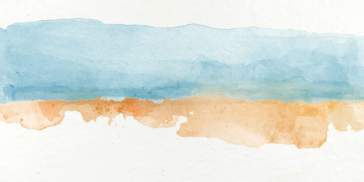 Abstract blue watercolor background texture of a tropical summer beach and sea wave under a white cloud sky on old paper