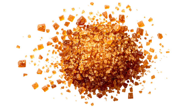 A close-up shot of a small pile of brown granular substance against a black background. The granules appear crystallized