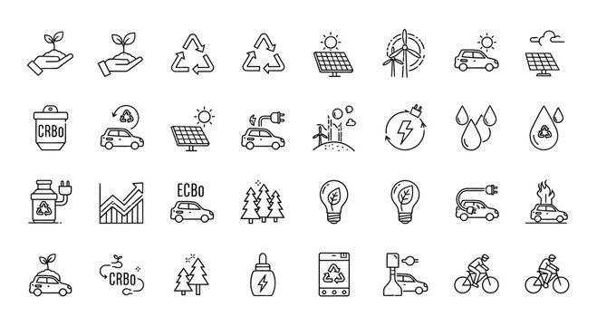 Set of hand drawn ecology and environmental conservation icons.