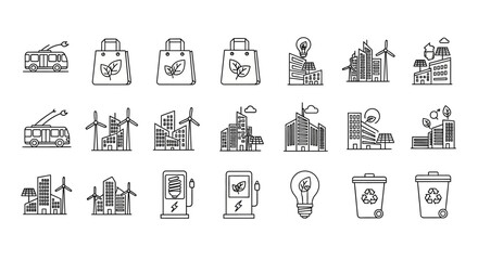 Set of hand drawn eco friendly sustainable living and green energy icons. © Safa_Sekar Madinah