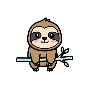 Sloth on Branch Cartoon.
