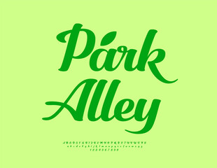 Fototapeta premium Vector Beautiful sign Park Alley. Stylish Cursive Font. Calligraphic Green Alphabet Letters and Numbers set.