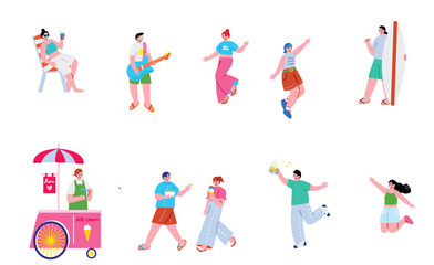 Fototapeta premium 夏を満喫する人々のイラストセット
