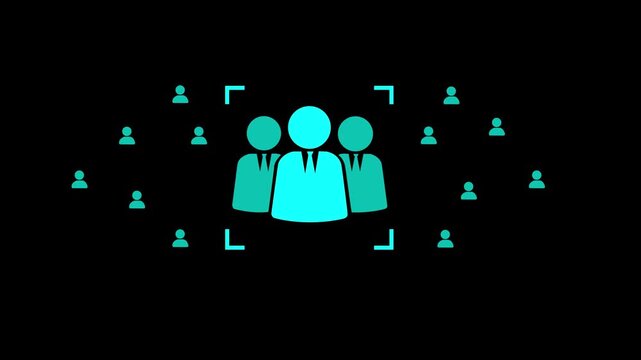 Group of five glowing people icon isolated animation.Community icon,Business and team work icon animation concept.