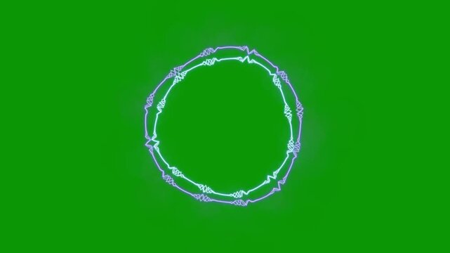 Glowing neon circle audio visualizer ring with zigzag light pulses on green screen background