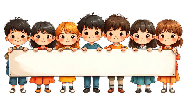 Flat Vector Illustrations Showing Back to School Students Holding Blank Banner, Education Concept Featuring Kids with Empty Sign Board, Learning Theme and School Marketing Campaign Design