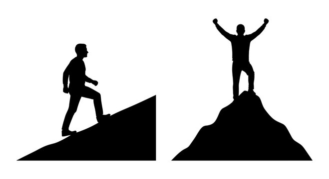 Journey of perseverance and triumph on a challenging climb to the summit Vector, illustration