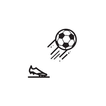 Soccer ball flying through air after being kicked by professional football player in athletic competition event.