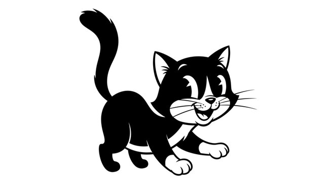 Playful black cat illustration a charming cartoon character with a whimsical tail