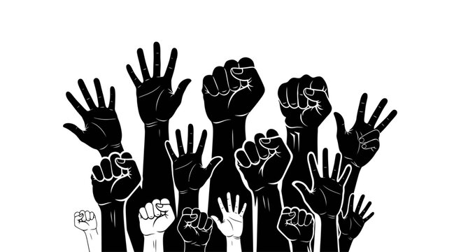 Black fists raised in solidarity together.
