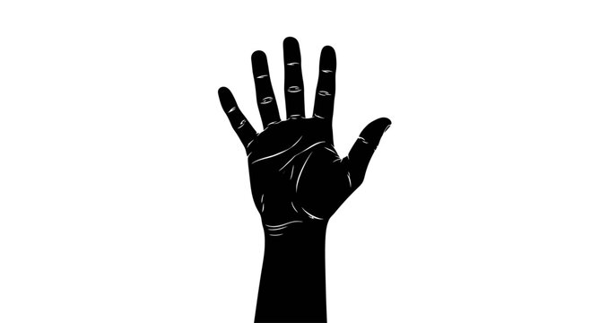 Black Hand Silhouette Showing Five Fingers.
