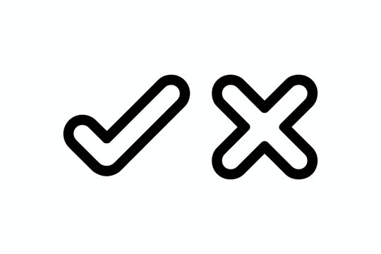 Checkmark and Cross Icon Set &ndash; Yes No Tick and X Symbol Outline Vector Isolated on White