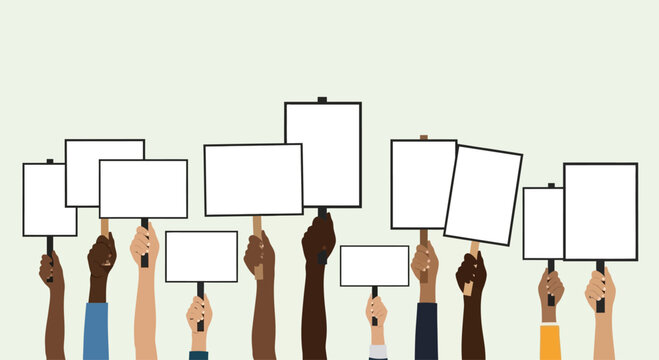Diverse hands holding blank signs.