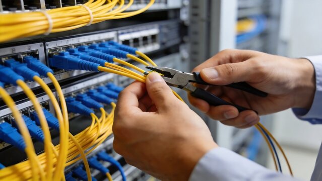 Person working on network cables