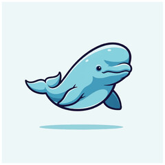 Obraz premium Cartoon Blue Whale Swimming Upwards.