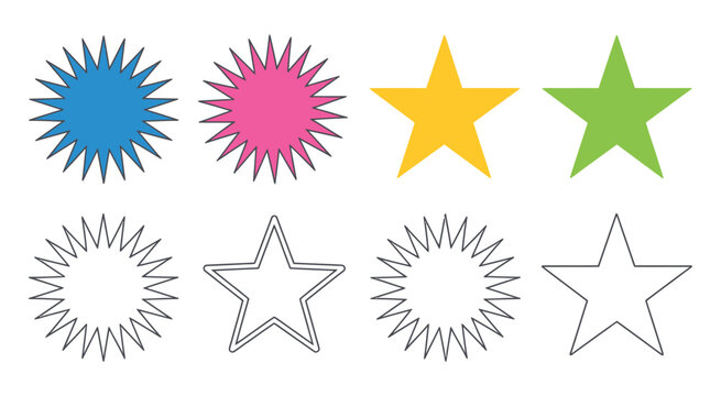 Colorful Star Icons Outline Shapes Various Sizes Decorative Design Sparkle Vector Illustration Design Isolated Background