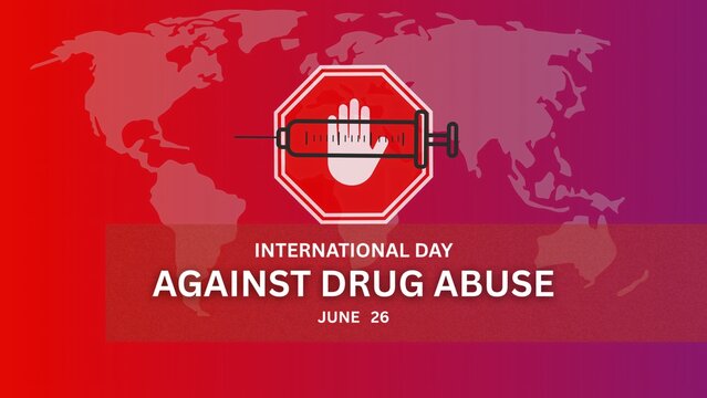 International Day Against Drug Abuse June 26 awareness concept with global map and prevention symbol, highlighting anti drug campaign, public health education, and substance abuse prevention.