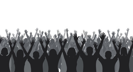 Naklejka premium People raising hands in celebration crowd.