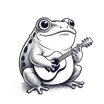 Frog Playing Acoustic Guitar Sitting Down.