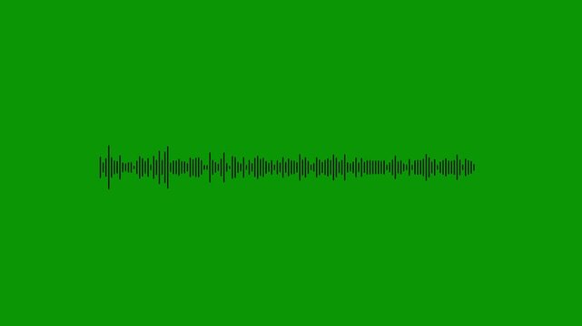 Sound waveform spectrum animation on green background. Black sound wave meter Lines audio wave visualisation. sound frequency visualizer for music labels, 4k digital equalizer pulse for sound branding