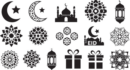 Decorative Arabic Mandala Patterns with Mosque Lantern and Moon for Eid Mubarak Celebrations © smcreovent
