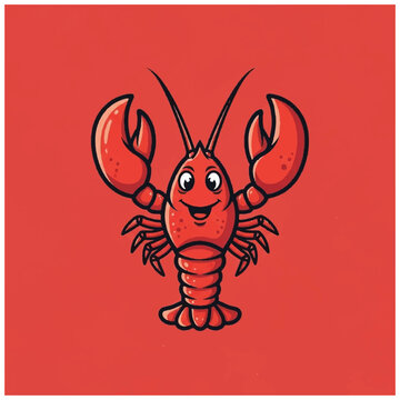 Smiling Cartoon Lobster Closeup Front View.
