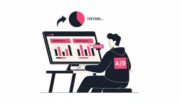 A/B testing on a computer screen showing variation A and variation B, experiment results