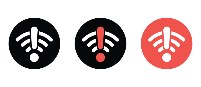 WiFi Warning Icon Circle Network Alert Internet Problem Signal Error Vector Illustration Set Isolated Background