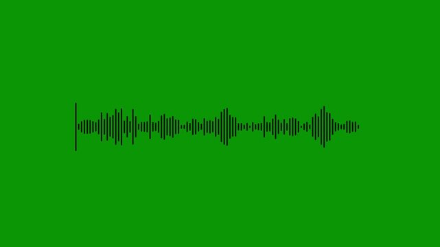 Audio black wave animation isolated on green background. Audio waveform with frequency animated lines. audio visualizer. Sound waveform spectrum animation. Electronic music promotion videos. 4k